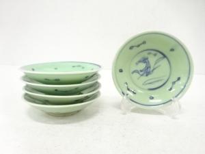 染付青磁　小皿　5客揃